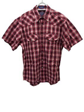 Men's Pendleton medium western plain pearl snap short sleeve shirt cotton